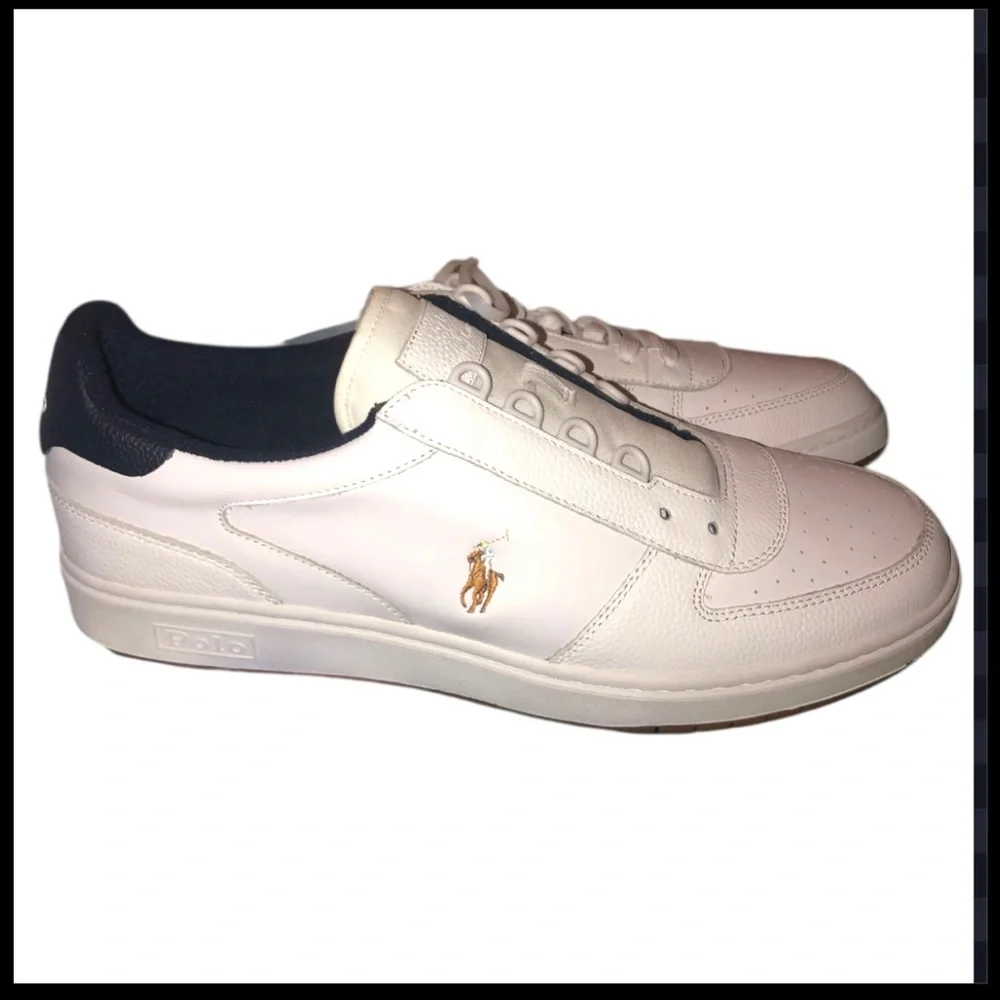 Polo Ralph Lauren Court white & blue Leather Low-Top Trainer Sz 14 Men Unisex